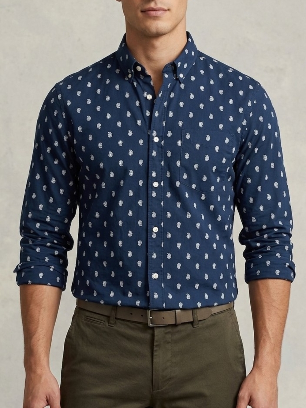 Goodfellow & Co Men's Slim Navy Paisley Printed Button-Down Shirt, XL, NWT